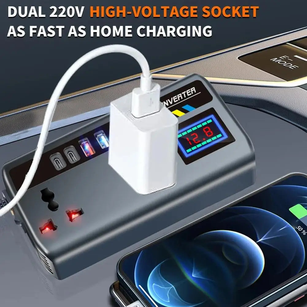 Portable Automotive Charger Inverter 12V/24V To 220V Car Inverter Converter Fast Charging Ports 3 USB Ports Vehicle Accessories Zpaxo