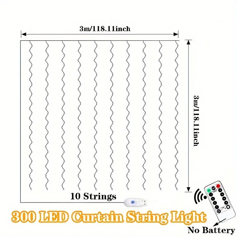 300 LED Curtain Garland on The Window USB String Lights Fairy Festoon Remote Control Christmas Wedding Decorations for Home Room Zpaxo