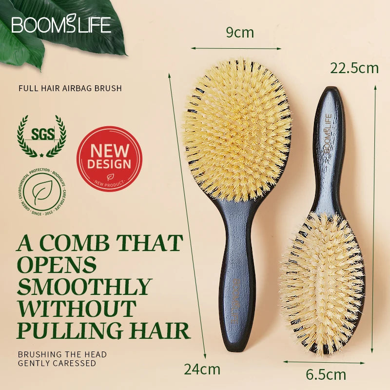 BOOMSLIFE Custom Soft Boar Bristle Hair Brush Women USA Oak Wood HairBrush Massage Sclap Wooden Comb for Hair Barber Accessories Zpaxo