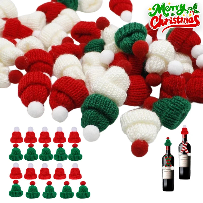 Hand-knitted Christmas Bottle Cozy Adorable Mini Scarf Hat Decor DIY