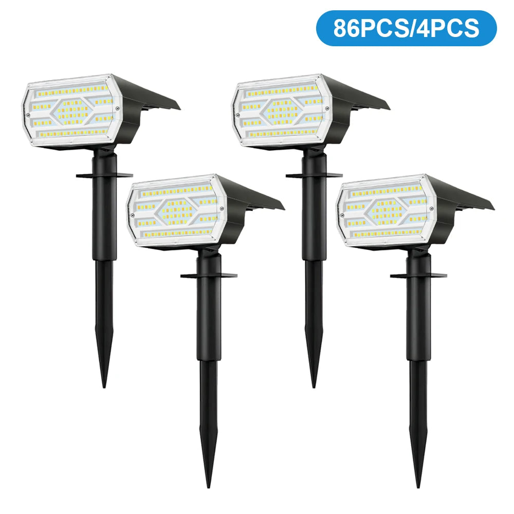 86LED Solar Spot Lights Outdoor Waterproof IP65 Solar Powered 3 Lighting Modes Solar Landscape Spotlight For Garden Flood Light Zpaxo 86LED-4PCS