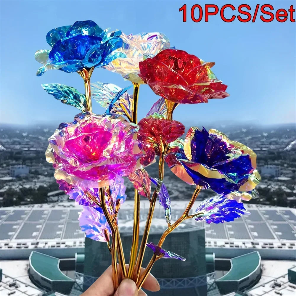 10PCS Valentine's Day Creative Gift 24K Foil Plated Rose Gold Rose Last Forever Love Wedding Decor Lover Roses Creative Gift Hot Zpaxo
