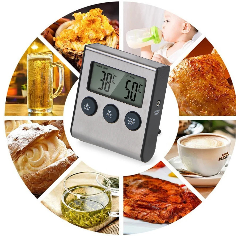 Probe Temperature Cooking Oven Meter Grill Timer Function Meat Kitchen Food Digital BBQ Thermometer New Stainless Steel Zpaxo