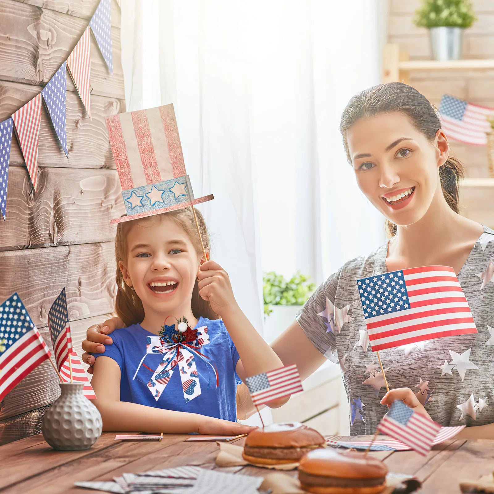 Lovely American Flag Bow Patriotic Decor for July 4Th Independence Day Memorial Day Party Home Decoration Wreath Bow Photo Prop Zpaxo Default Title