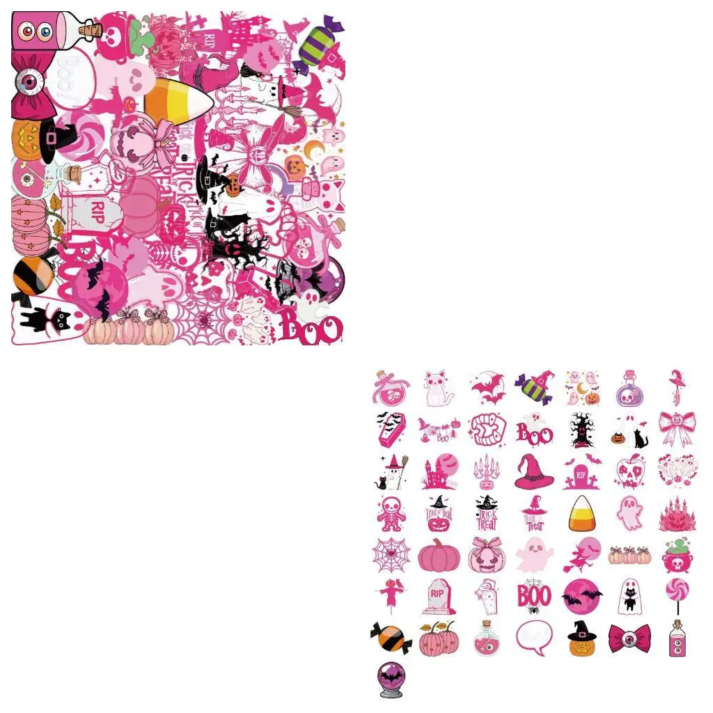652F 50Piece Removable Cartoon Halloweens Stickers Pink Transparents Pet Material Multiple Device Compatible Diy Craft Supplies Zpaxo China Mainland