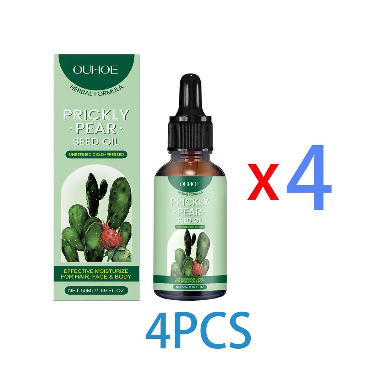 2 in 1 Cactus Seed Oil Face Body Hair Natural Plant Based Moisturizing Massage Argan Almond Anti Pollution Nourishing Treatment Zpaxo 4PCS 50ml