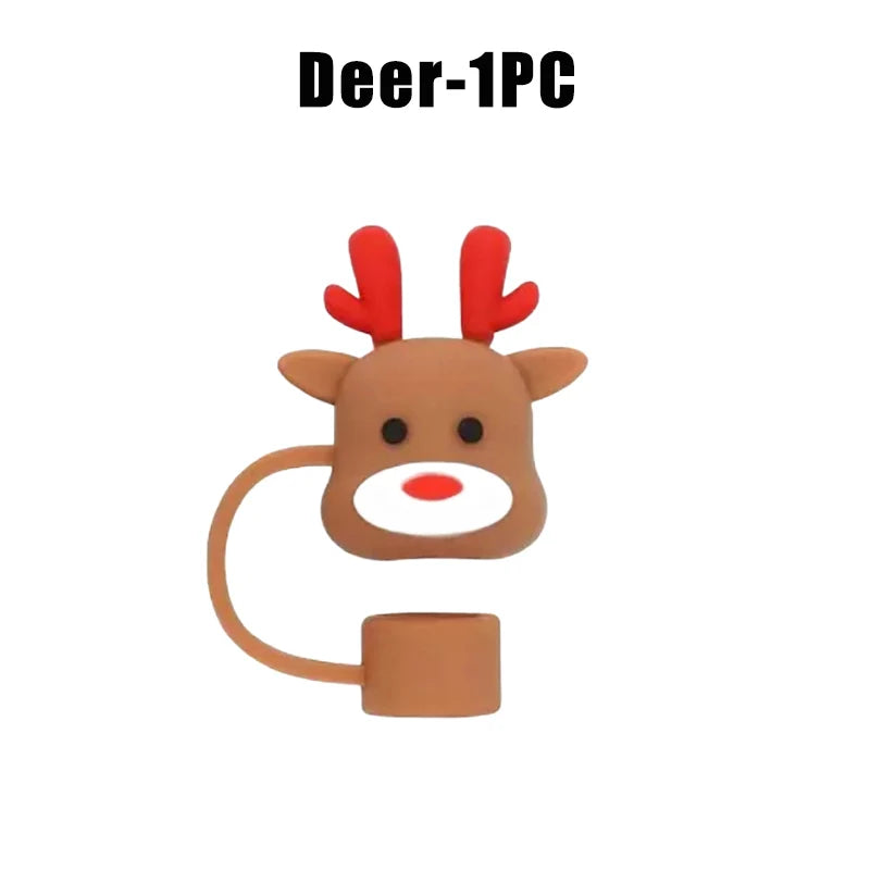 Christmas Straw Covers Caps Tumblers Dustproof Toppers Cups 30 Cup Zpaxo Deer-1PC