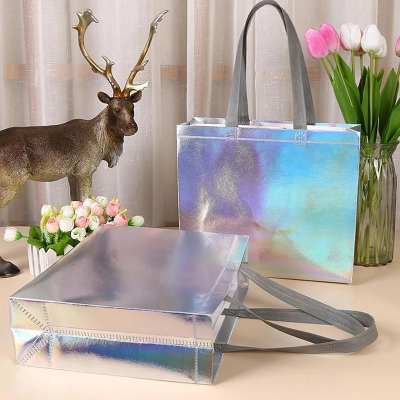 Iridescent Gift Bags with Handles – Shimmer Tote 5/10/15 PCS
