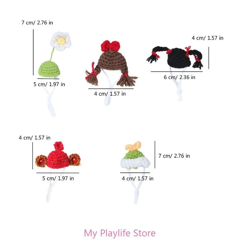 Handmade Crochet Small Pet Hat Adjustable Neckstrap Hamster Cartoon