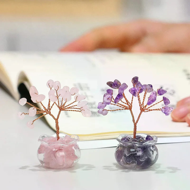 Office Desk Decor Cartoon Style Feng Shui Decoration Natural Yellow Crystal Money Tree Mini Ornament With Red Agate Zpaxo