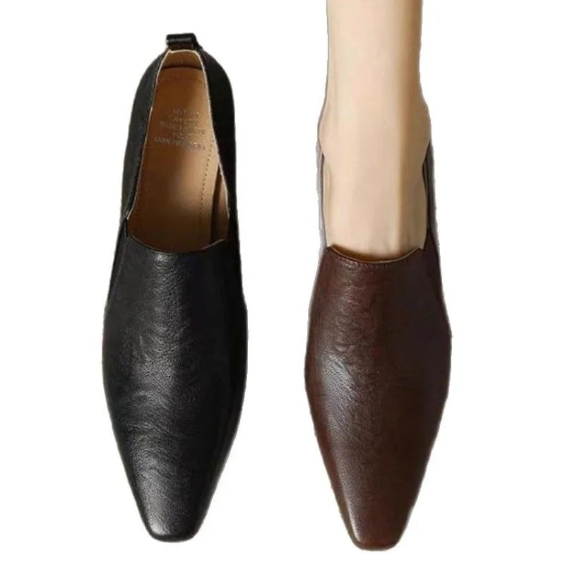 French Retro Temperament Low-heeled Shoes Women's Spring Leather