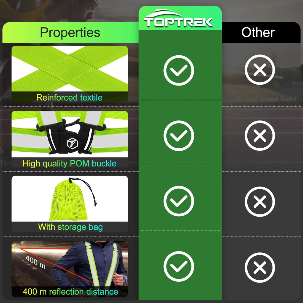 TOPTREK 2PC Reflective Running Vest Adjustable High Visibility Reflective Safety Harness Night Walking Cycling Motorcycle Bike Zpaxo