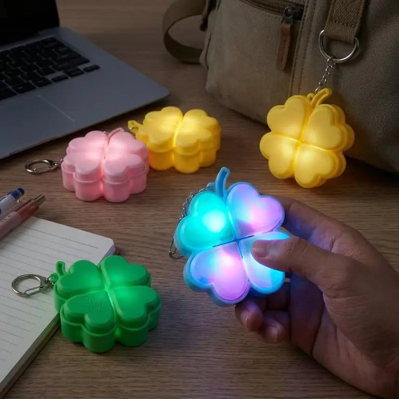 Lucky Four-Leaf Clover LED Light-Up Keychain Fidget Toy