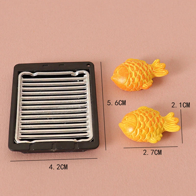 ▶1/12 Dollhouse Simulation Grilled Fish Barbecue Grill Dollhouse Miniature Kitchen Decorations Dolls House Food Accessories Zpaxo 3Pcs
