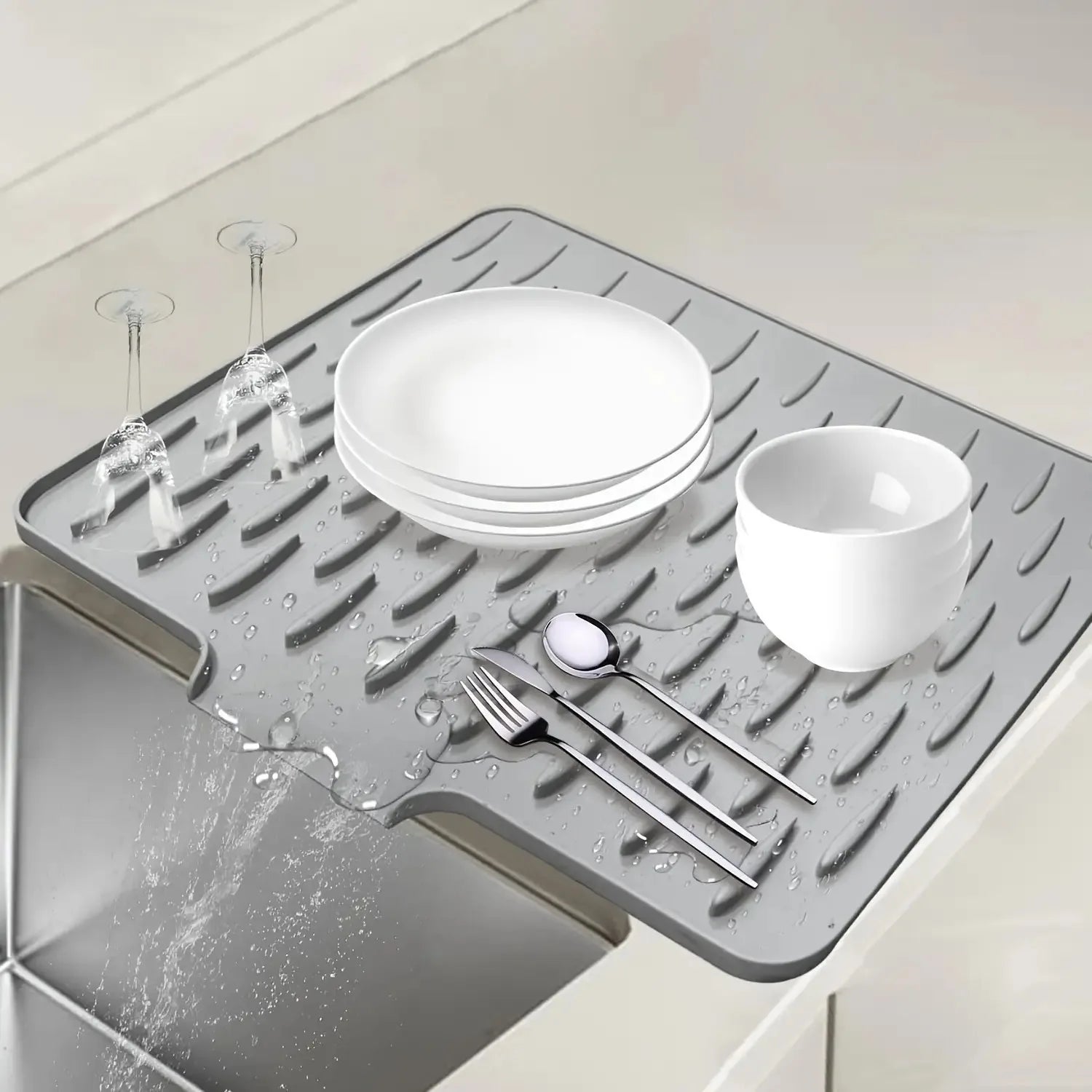 Kitchen Anti-Slip Silicone Drain Mat, Dish Rack, 15.75inch X 12.6inch, Built-in Water Draining Design, Heat and Easy to Clean Zpaxo