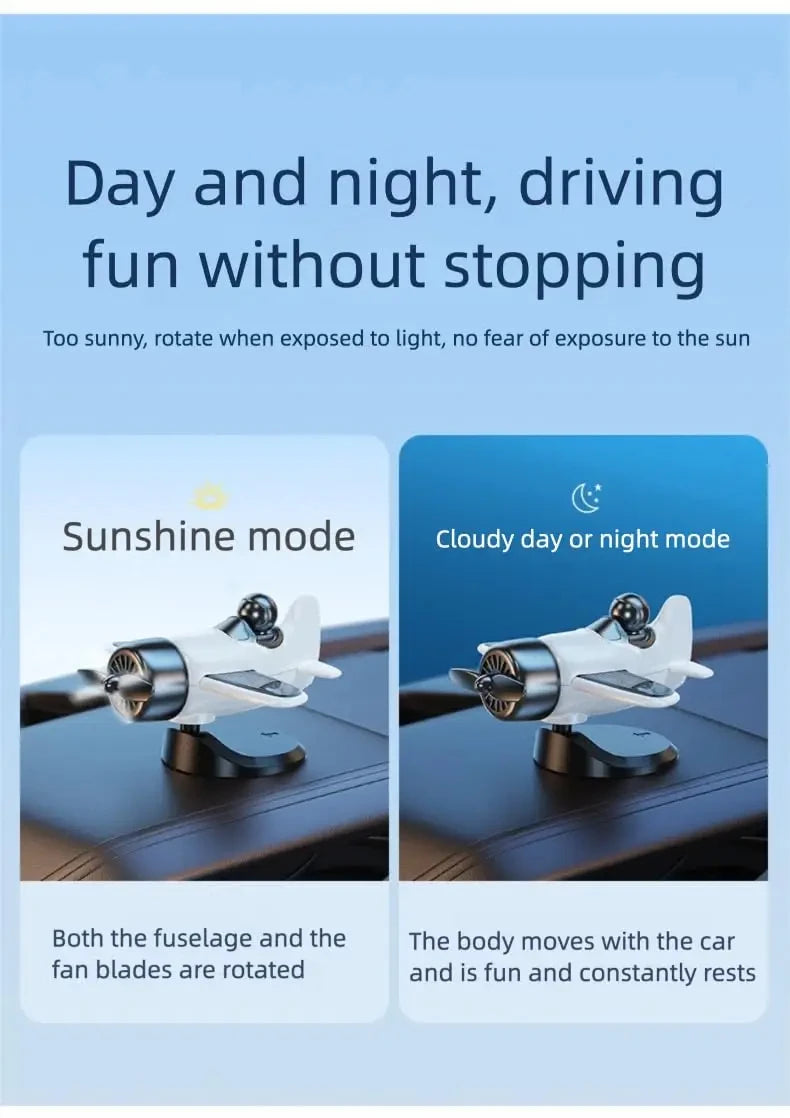 Solar Powered Rotating Airplane Car Dashboard Ornament 360 Auto Spin