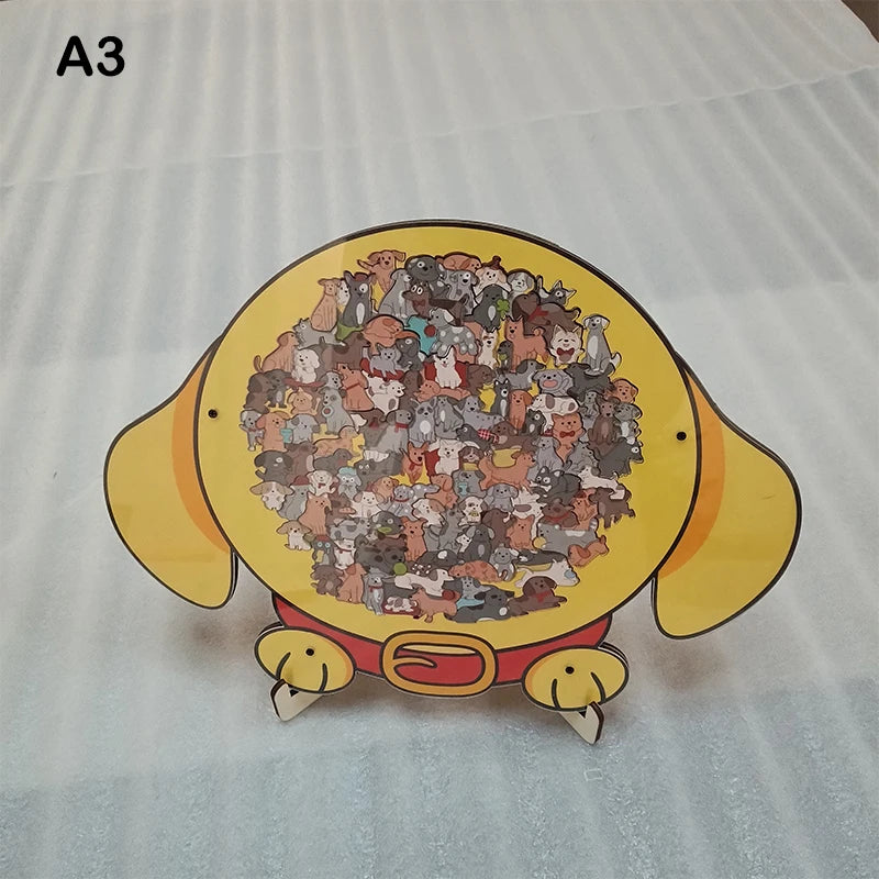 Dog Bear Shaped Puzzle With Animal Shards Wooden Jigsaw Puzzle Unique Irregular Animal Decorations Collectible Gift Challenging Zpaxo A3