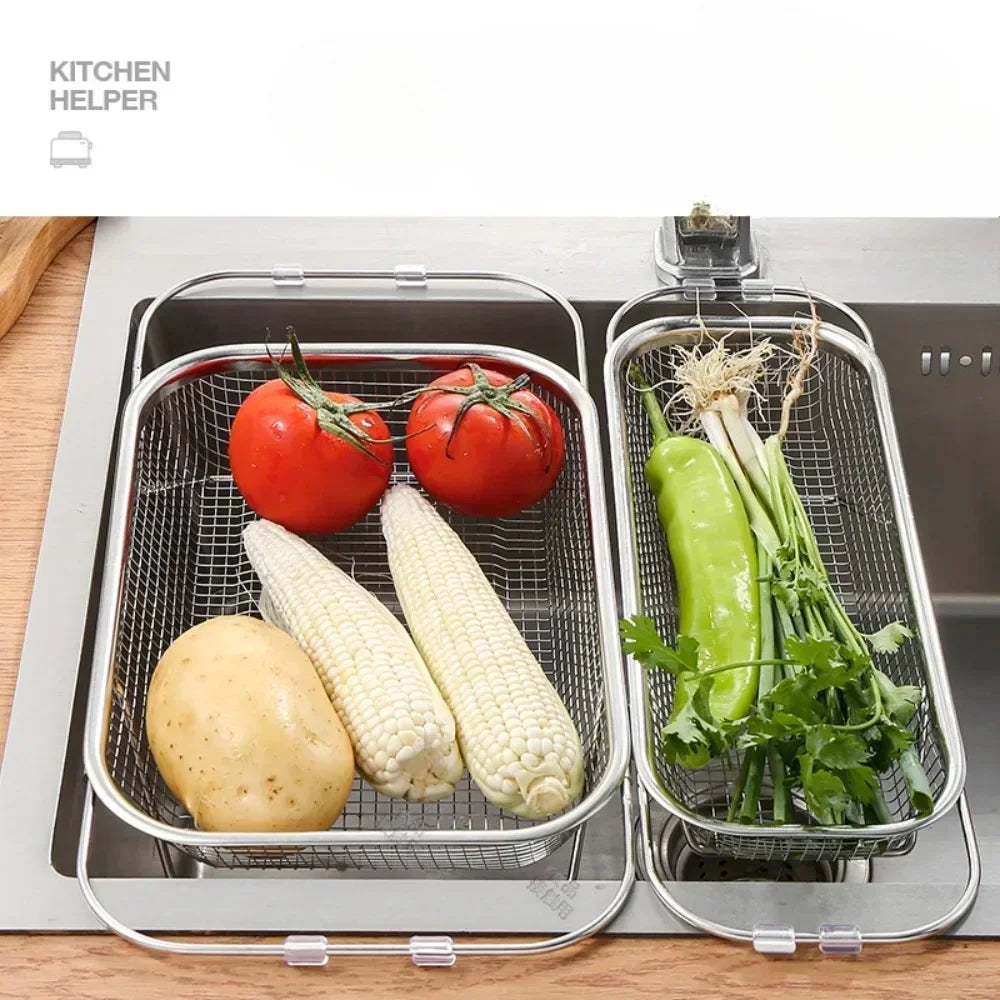 New Expandable Cutlery Drying Rack Kitchen Sink Drain Basket Stainless Steel Drain Basket Kitchen Storage Trays Zpaxo