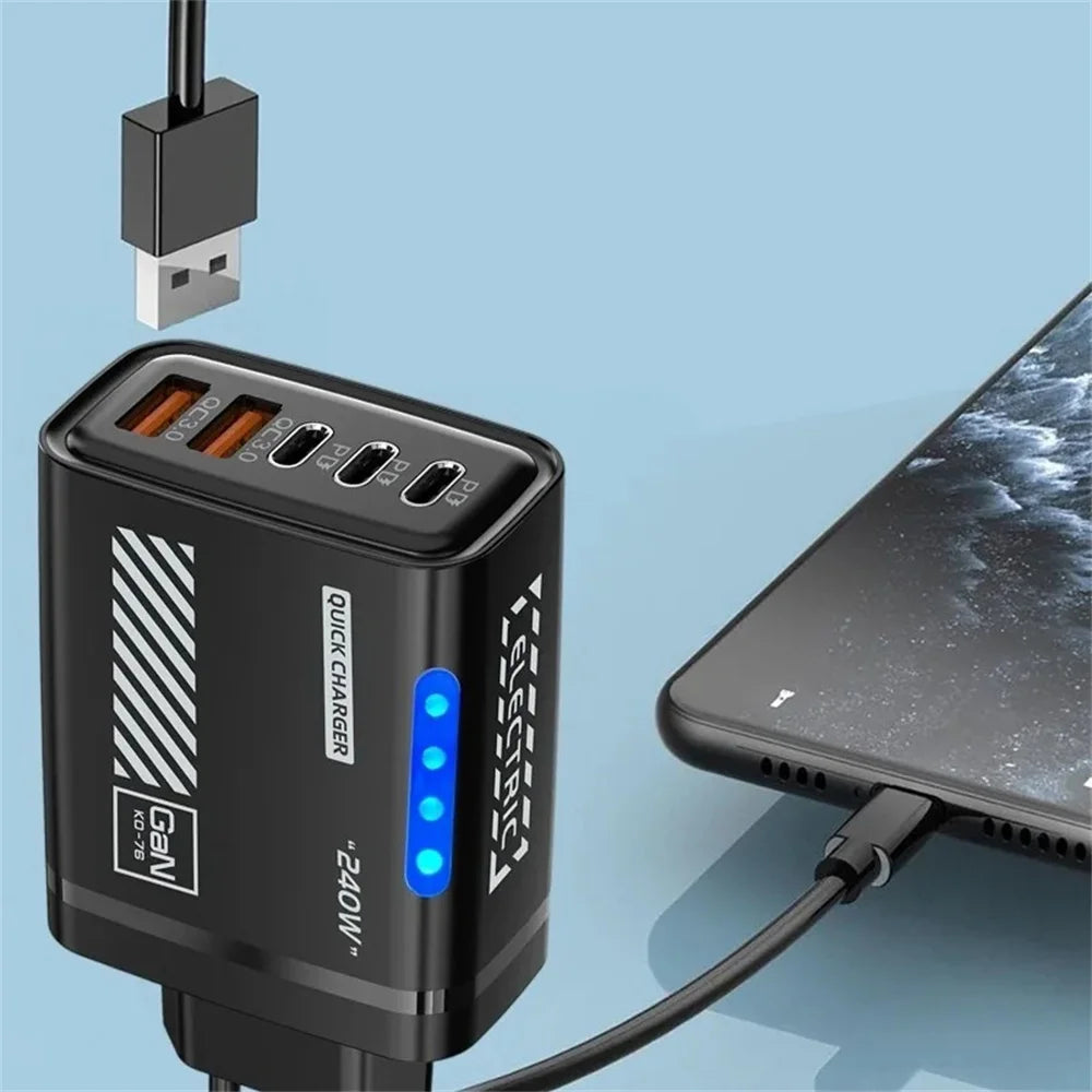 240W 5-Port USB-C Fast Charger – iPhone, Samsung & iPad USB-C Multi-Port Charger Zpaxo