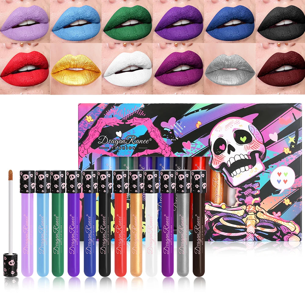 12-Piece Lip Gloss Set, Colorful Lip Gloss, Non-Stick Cup Lipstick, Purple, Black, Brown Lip Gloss, Halloween Performance Festival Lip Gloss Set Zpaxo Dr160Taohe