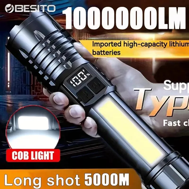 Power LED Flashlight Powerful TYPE-C Rechargeable COB Side Light Zpaxo