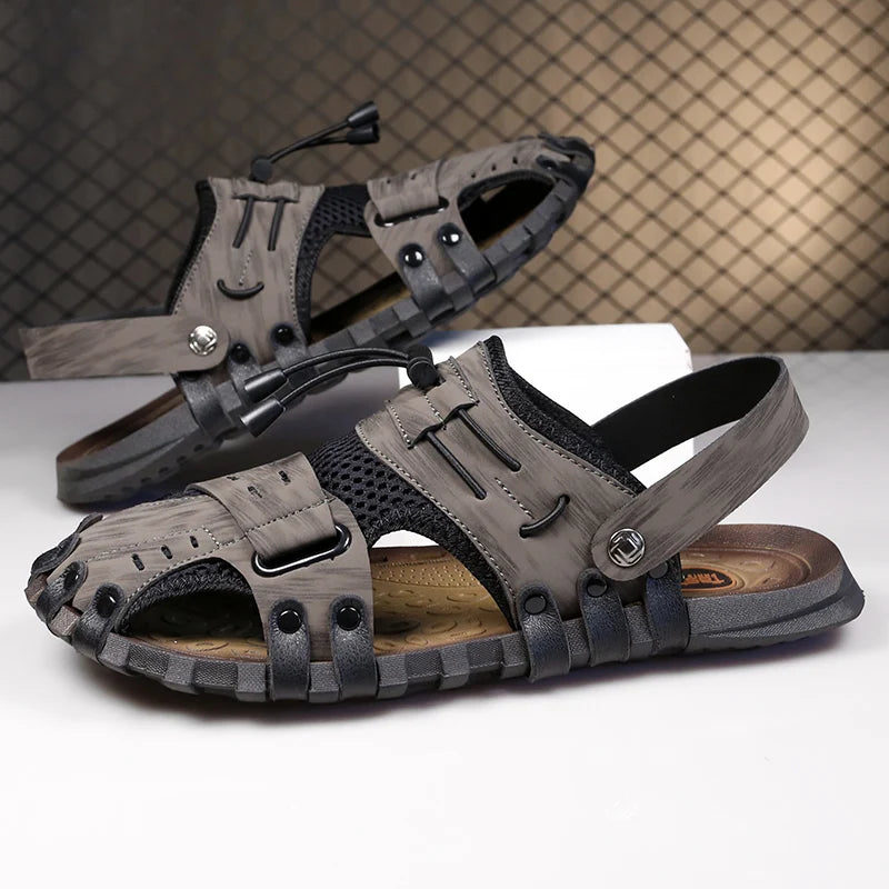 Summer Men Sandals Leather Mens Casual Shoes Outdoor Beach Roman Zpaxo