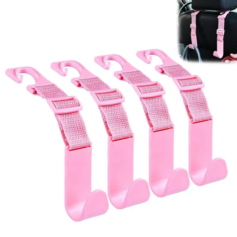Car Seat Headrest Hooks 4-Pack – Adjustable Auto Storage Clips