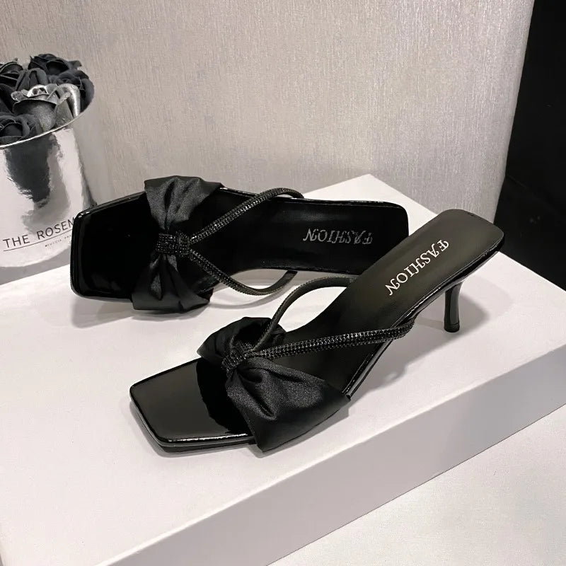 Purple Silk Strap Sandals Women's Summer Butterfly Knot Open Toe Heel Zpaxo