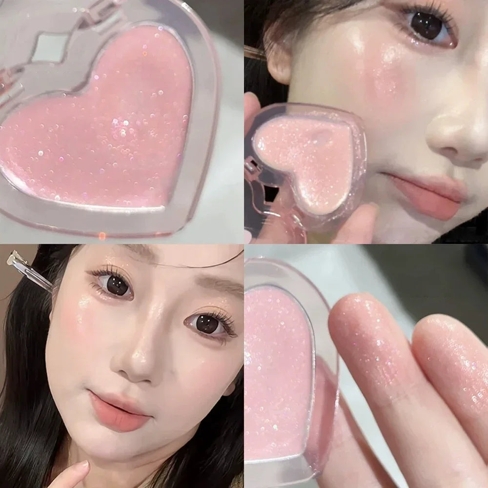 Peach Pink Sparkling High Gloss Powder Highlighter Palette Face Contour Brighten Expansive Jelly Blush Paste Illuminate Makeup Zpaxo 05