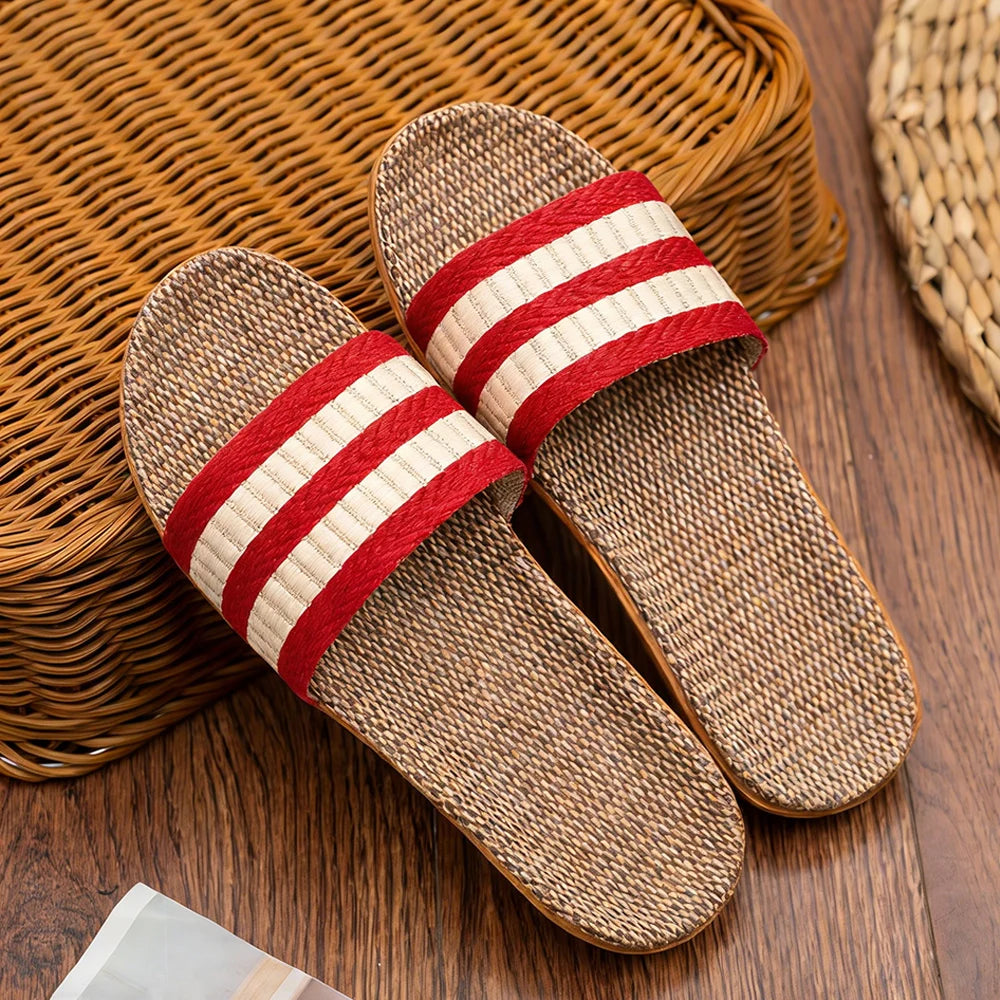 Summer Women Linen Slippers Lightweight Indoor Home Antislip Bedroom