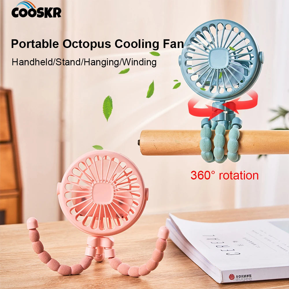 Mini Octopus Fan 360 Rotate Flexible Tripod Cooler Stroller Bike
