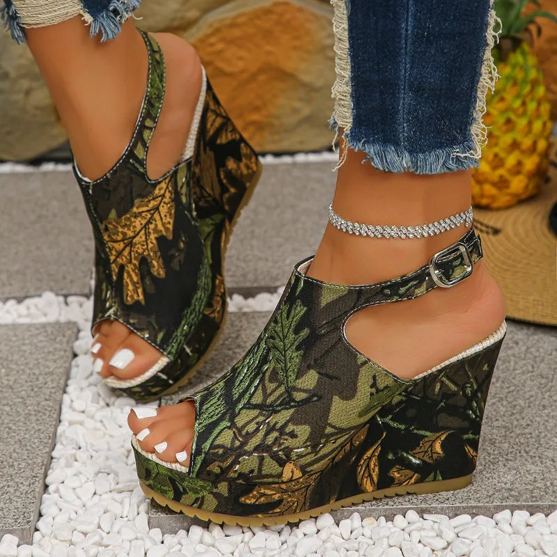 Summer Elegant Casual Buckle Strap Wedge Sandals Women Heels Open Toe Zpaxo green 43