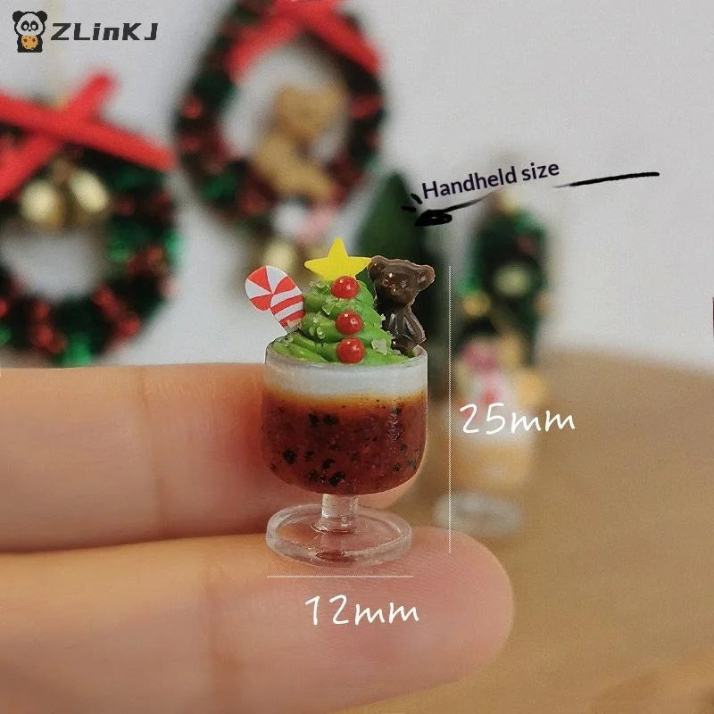 ▶1Pcs Cute Christmas Gingerbread Man Miniature Dollhouse Fruit Ice Cream Mini Ice Drink For Xmas Kids Gift DIY Dolls Accessories Zpaxo