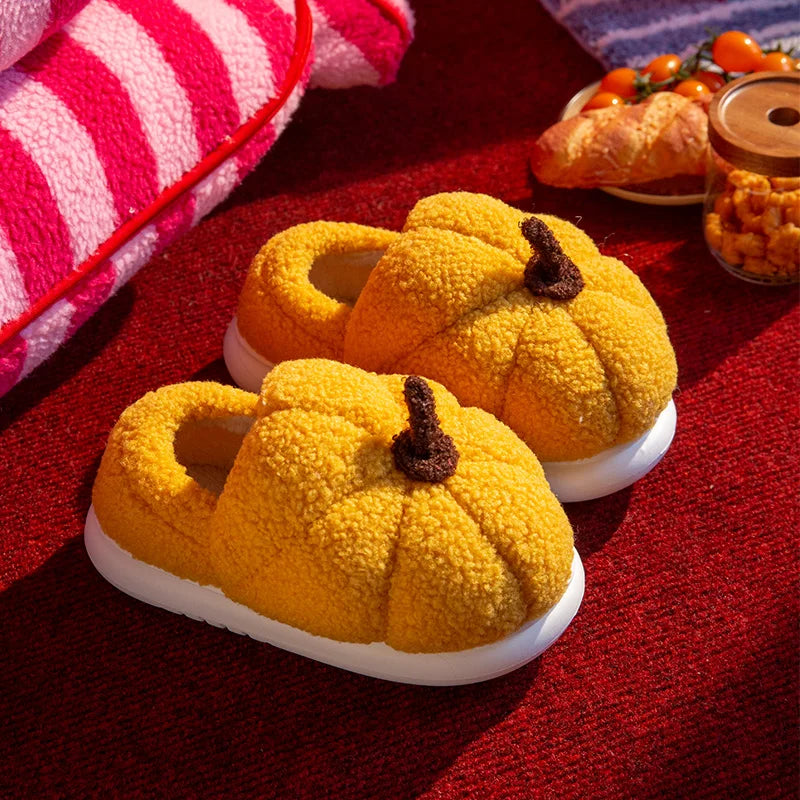 Winter Fashion Cute Fun Creative Pumpkin-shaped Plush Slippers Home Zpaxo Yellow 38-39