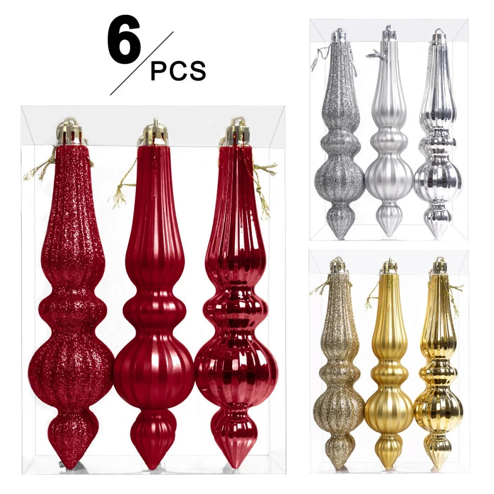 6-Pack Glitter Electroplated Christmas Ornaments – Icicle & Cone Christmas Tree Ornaments Zpaxo