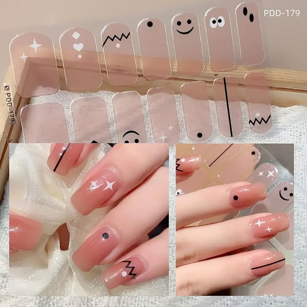 14Strips Gel Nail Stickers Full Cover Floristic Art Semi Cured Polish