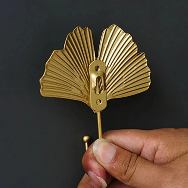 Ginkgo Leaf Wall Hook Gold Decor Self-adhesive Clothes Hanger No