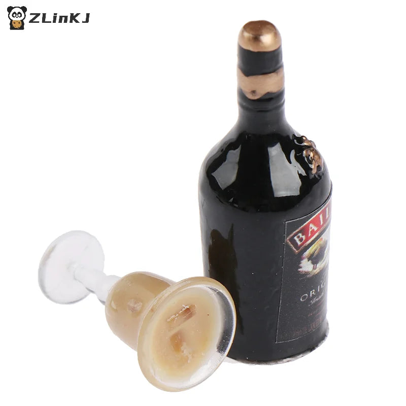 ▶1/12 Dollhouse Miniature Wine Bottle Set with cup Simulation Drinks Model Toys Zpaxo