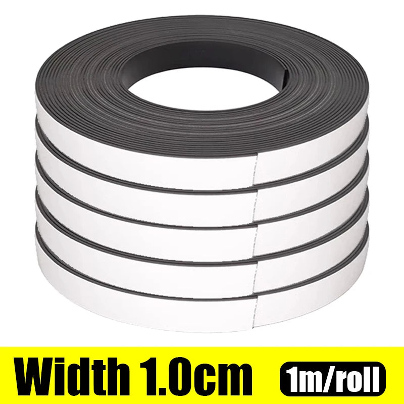Self Adhesive Magnetic Strips Strong Magnetic Tape Flexible Magnet Strip for Fridge DIY Photo Poster Office Rubber Magnets Zpaxo Width 1cm 1M- (1 roll)