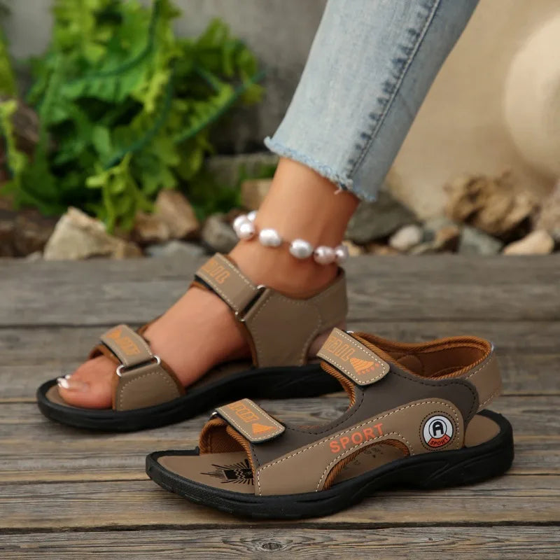 Summer Women's Round Open Toe Hollow Out Breathable Double Velcro Zpaxo