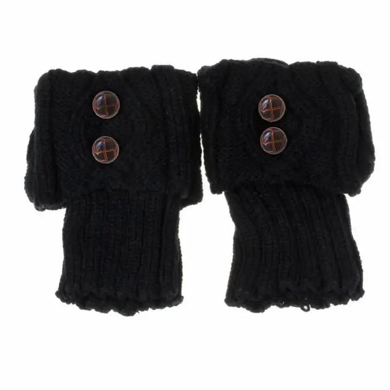 1 Pairs Autumn Winter Women's Short Rhombus Flip 2 Button Foot Warmer Zpaxo Black