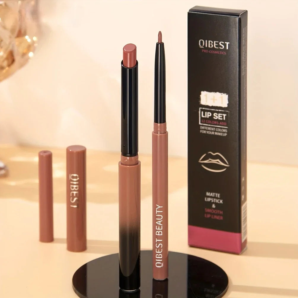 1+1 Matte Lip Set Matte Lipstick&Lip Liner Color Rendering Long Lasting Waterproof Valentine's Day Gifts Contain Plant Squalene Zpaxo