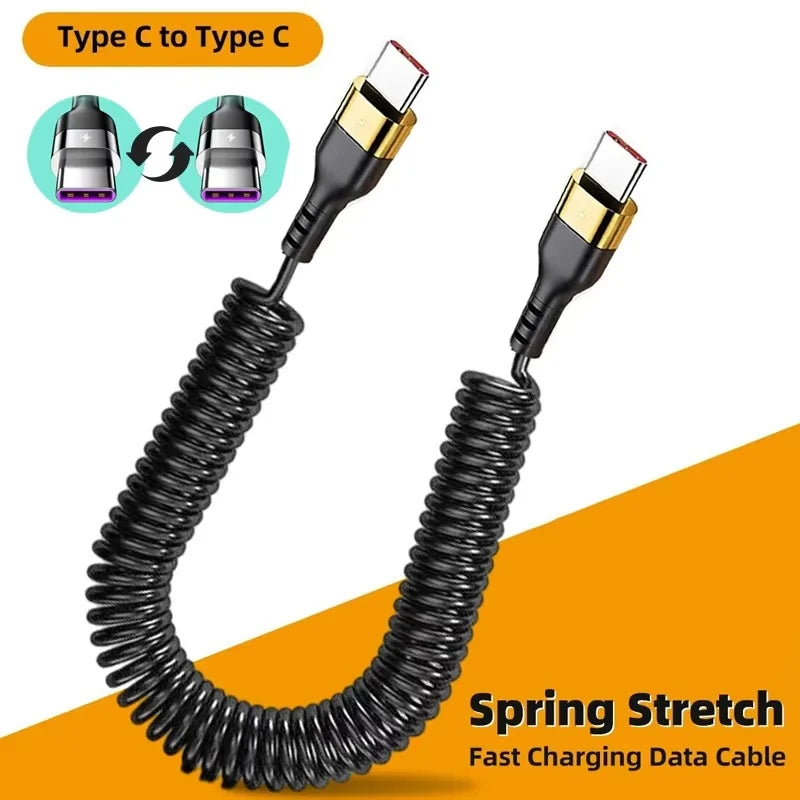 C Spring Cable 120W Fast Charging Iphone 15 Realme Huawei Phone Car