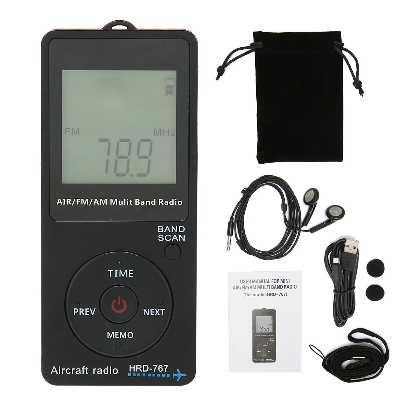 HRD 767 Portable Radio Aircraft Band Automatic Power Off FM AM AIR