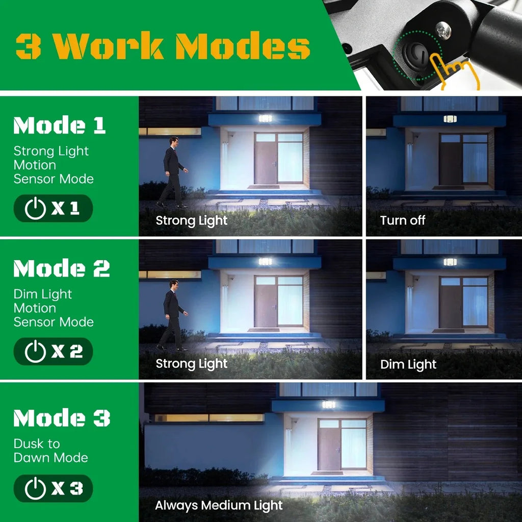 Outdoor Solar Sensor Lights Waterproof 3 Modes Security IP65 LED Zpaxo