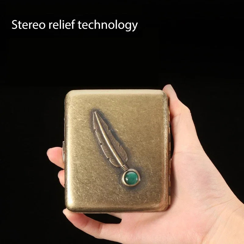 Vintage Relief jade Capacity 20pcs Cigarette Storage Case Pocket Metal Cigarettes Holder Vintage Relief Feather Men's Gifts Boxs Zpaxo