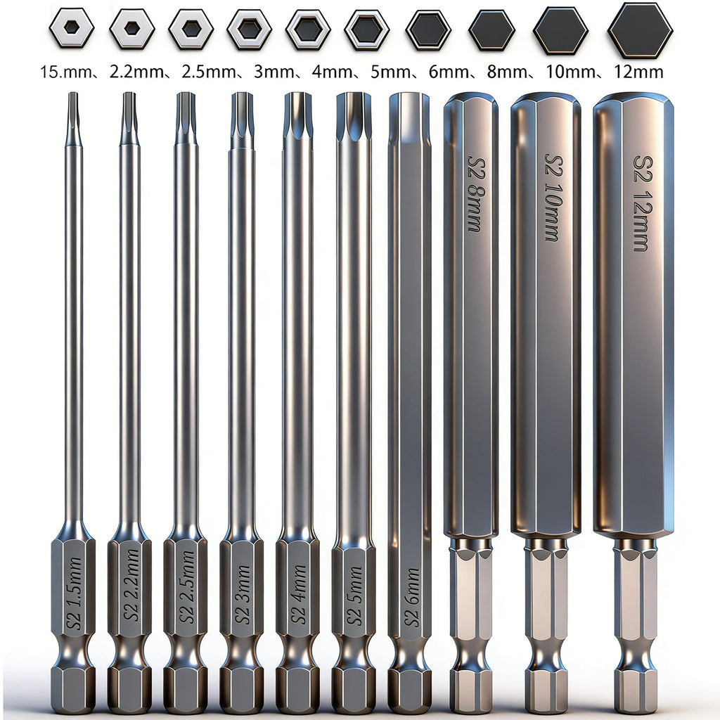 10/6pcs Hex Allen Key Bit Set S2 Steel 1/4” Hex-Shank Metric Inner Hexagon Screwdriver Bit Multiple Size for Assembling Furnitur Zpaxo