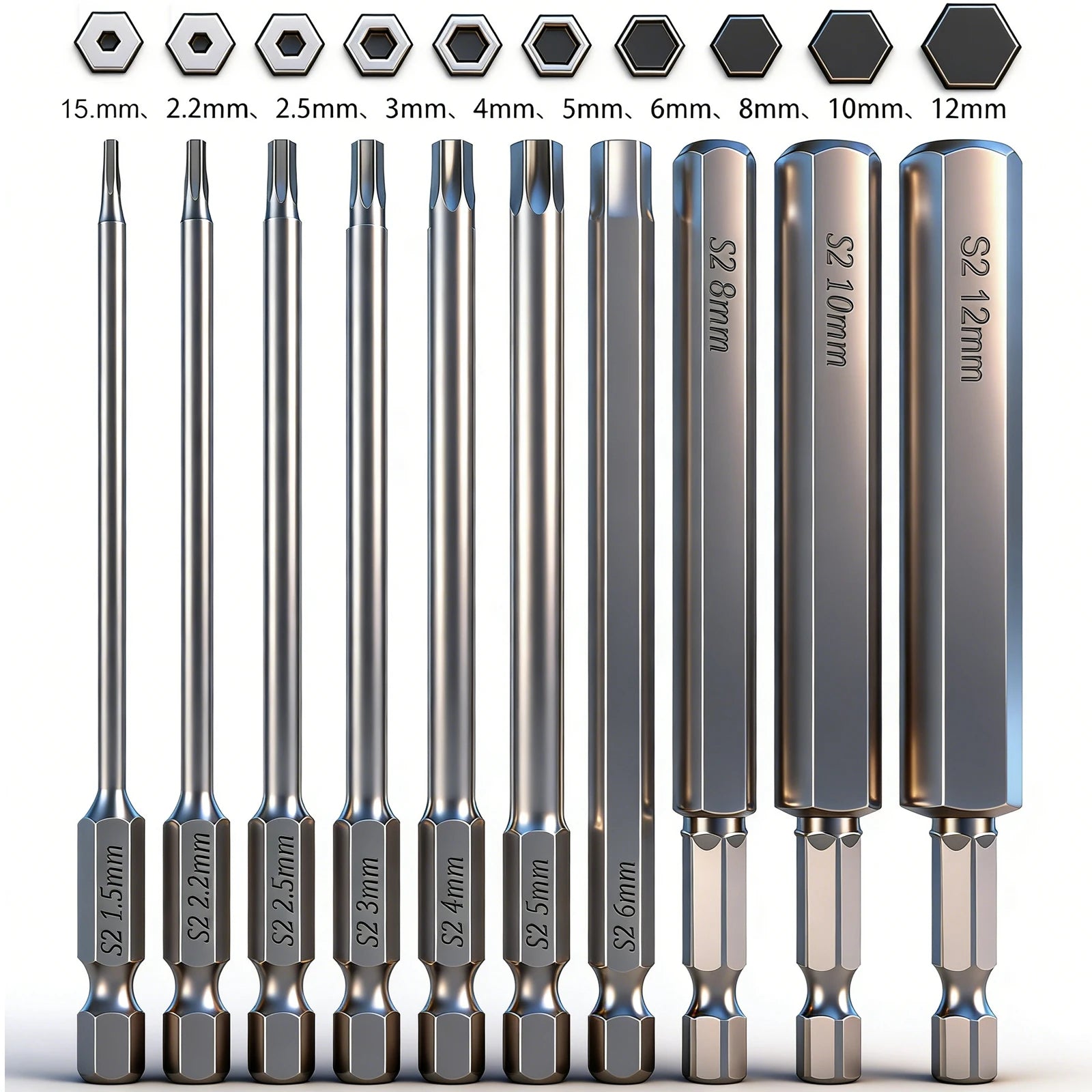 10/6pcs Hex Allen Key Bit Set S2 Steel 1/4” Hex-Shank Metric Inner Hexagon Screwdriver Bit Multiple Size for Assembling Furnitur Zpaxo