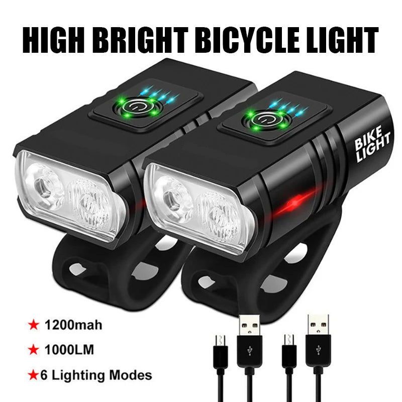 KDULIT 2×T6 LED Bike Headlight – 1000LM USB Rechargeable