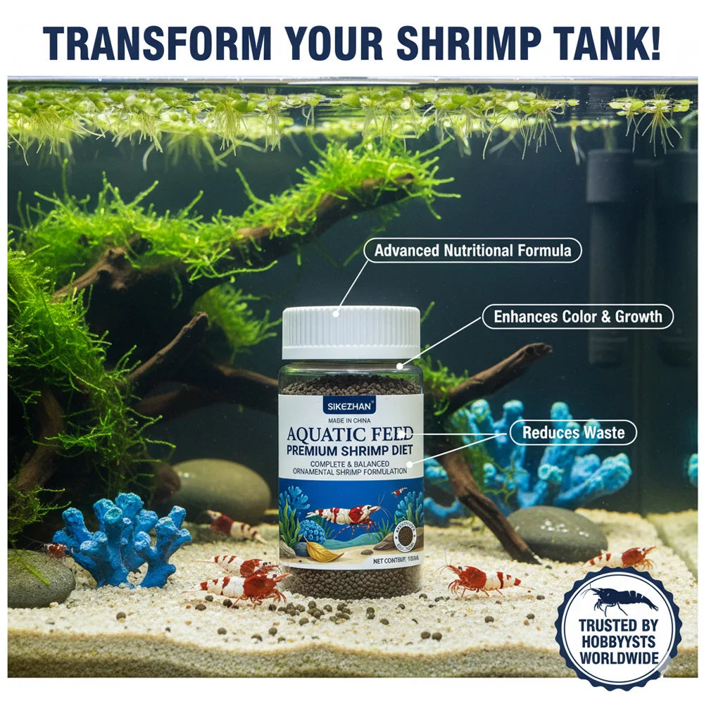 SIKEZHAN Premium Aquatic Feed 105ml - Complete Ornamental Shrimp Diet - Balanced Pellets for Healthy Shell Molting & Growth Zpaxo